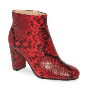 NEW Vince Camuto Red Snake Print Leather Bootie